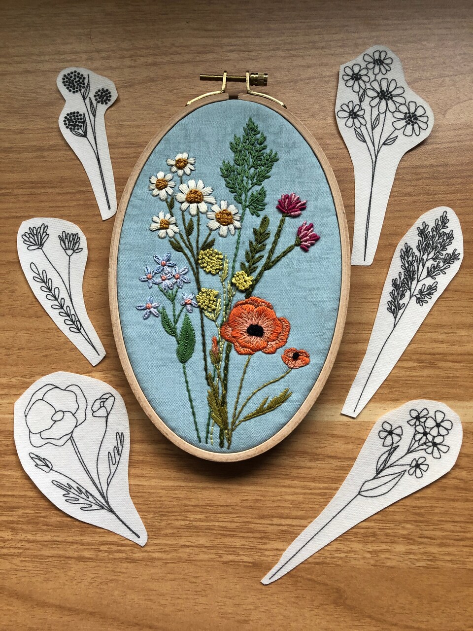 MCreativeJ Wildflower Stems - Peel Stick and Stitch Hand Embroidery Patterns